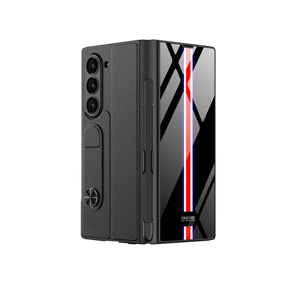 Galaxy Z Fold 6 Kılıf Kamera Korumalı Kartlıklı Kalem Bölmeli Zore Kıpta Çizgili Droga Kılıf Yeşil Kırmızı