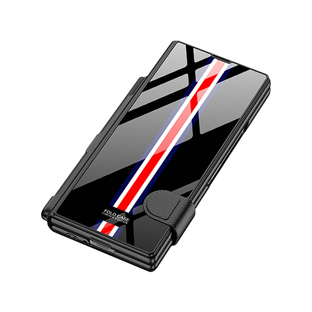 Galaxy Z Fold 6 Kılıf Kamera Korumalı Kartlıklı Kalem Bölmeli Zore Kıpta Çizgili Droga Kılıf Yeşil Kırmızı