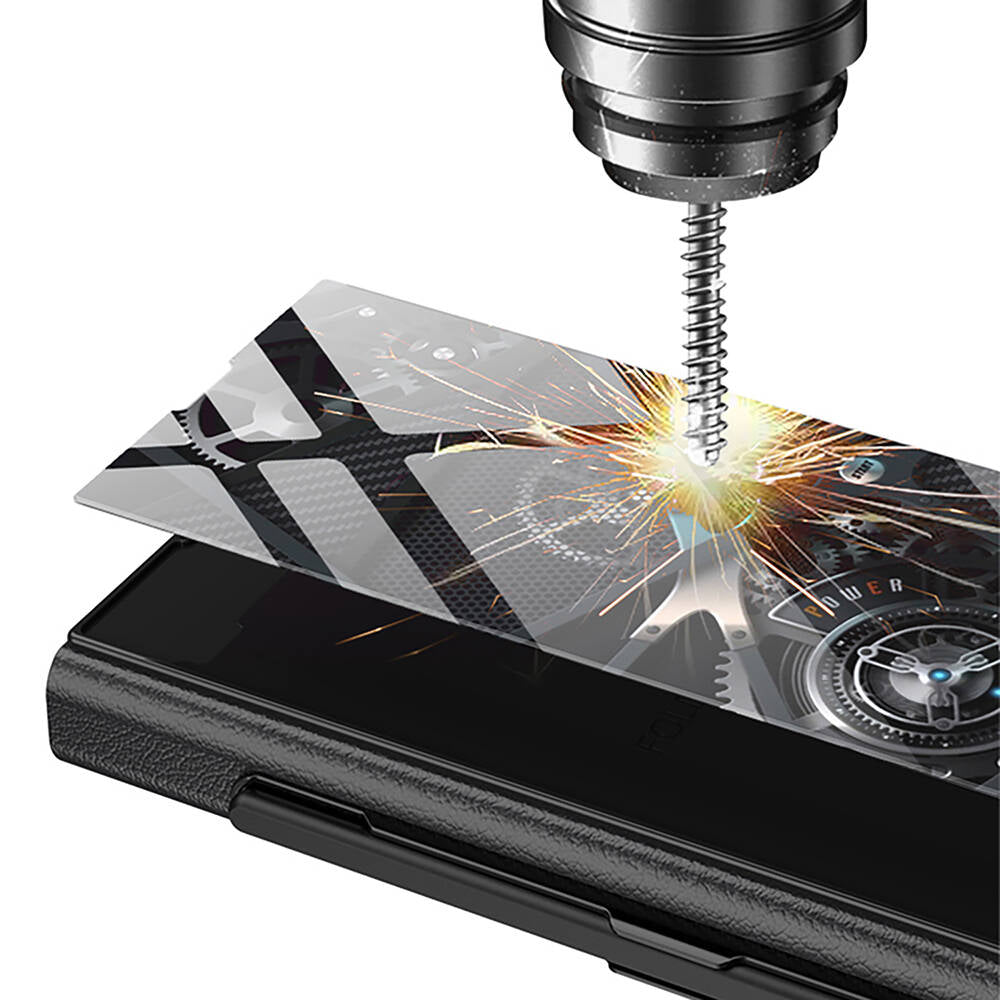 Galaxy Z Fold 6 Kılıf Kamera Korumalı Kartlıklı Kalem Bölmeli Zore Kıpta Marble Drago Kılıf Siyah