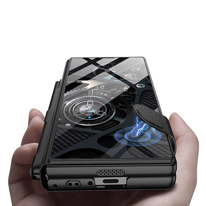 Galaxy Z Fold 6 Kılıf Kamera Korumalı Kartlıklı Kalem Bölmeli Zore Kıpta Marble Drago Kılıf Siyah