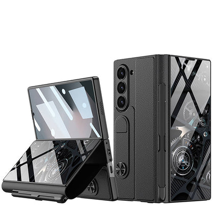 Galaxy Z Fold 6 Kılıf Kamera Korumalı Kartlıklı Kalem Bölmeli Zore Kıpta Marble Drago Kılıf Siyah