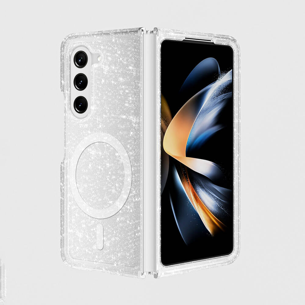 Galaxy Z Fold 6 Kılıf Magsafe Şarj Özellikli Parlayan Simli Saydam Renkli Zore Allstar Kapak Mor
