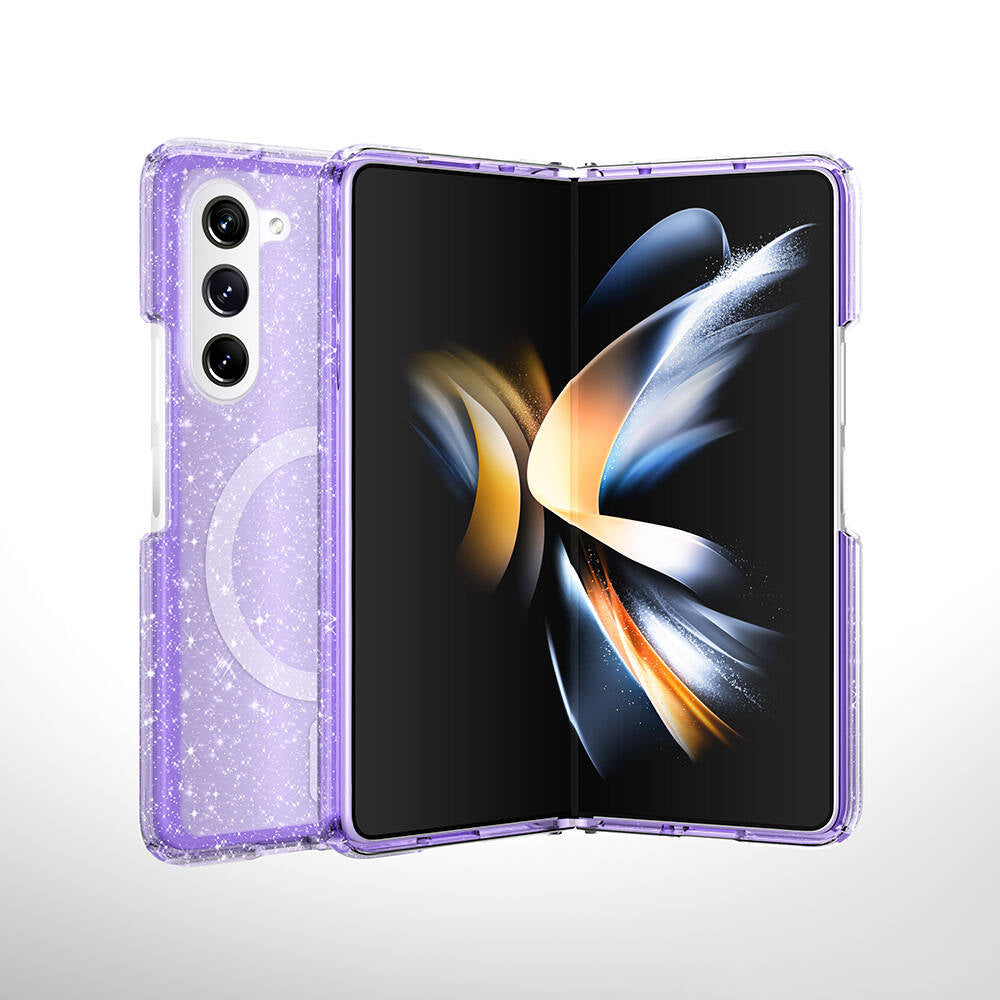 Galaxy Z Fold 6 Kılıf Magsafe Şarj Özellikli Parlayan Simli Saydam Renkli Zore Allstar Kapak Pembe