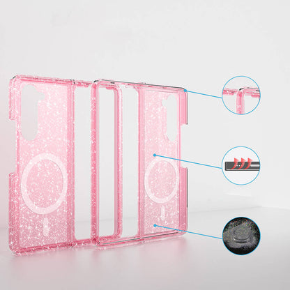 Galaxy Z Fold 6 Kılıf Magsafe Şarj Özellikli Parlayan Simli Saydam Renkli Zore Allstar Kapak Pembe