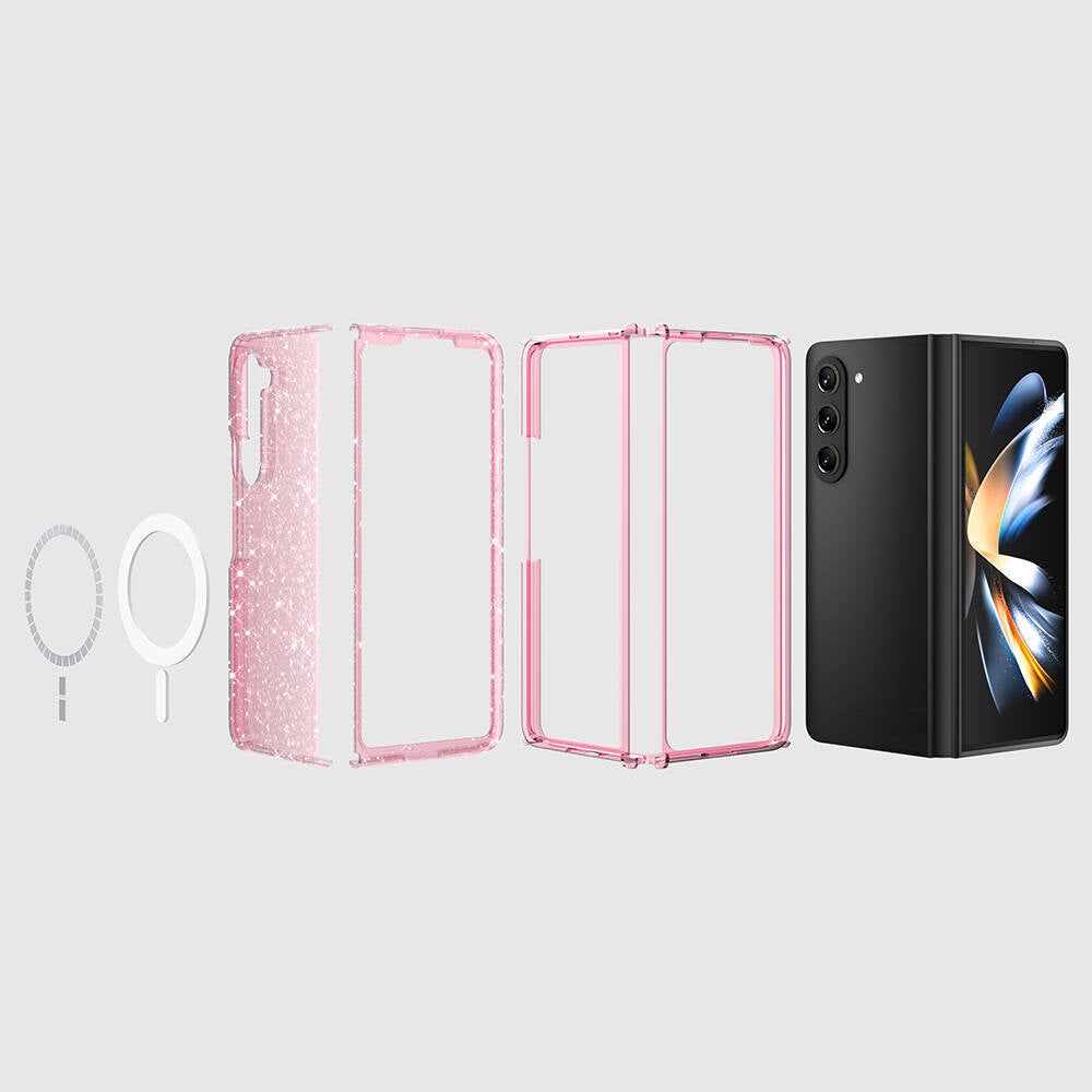 Galaxy Z Fold 6 Kılıf Magsafe Şarj Özellikli Parlayan Simli Saydam Renkli Zore Allstar Kapak Mor