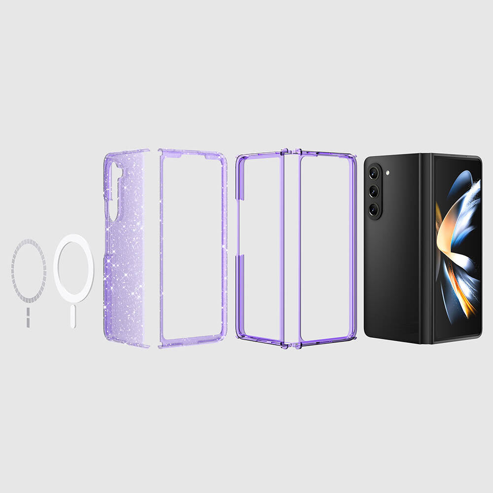 Galaxy Z Fold 6 Kılıf Magsafe Şarj Özellikli Parlayan Simli Saydam Renkli Zore Allstar Kapak Mor