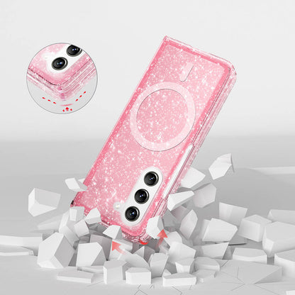 Galaxy Z Fold 6 Kılıf Magsafe Şarj Özellikli Parlayan Simli Saydam Renkli Zore Allstar Kapak Pembe