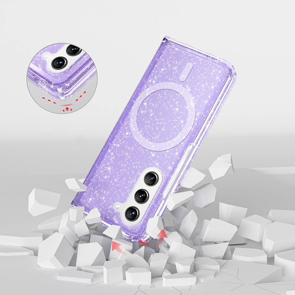 Galaxy Z Fold 6 Kılıf Magsafe Şarj Özellikli Parlayan Simli Saydam Renkli Zore Allstar Kapak Pembe