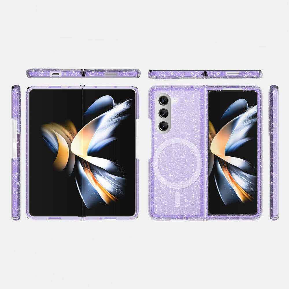 Galaxy Z Fold 6 Kılıf Magsafe Şarj Özellikli Parlayan Simli Saydam Renkli Zore Allstar Kapak Pembe