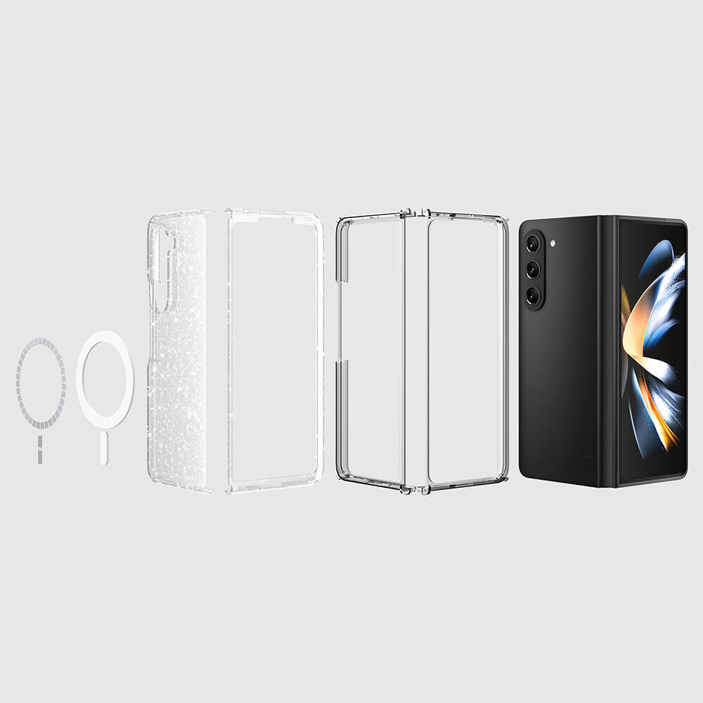 Galaxy Z Fold 6 Kılıf Magsafe Şarj Özellikli Parlayan Simli Saydam Renkli Zore Allstar Kapak Pembe