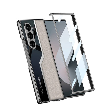 Galaxy Z Fold 6 Kılıf Ultra İnce Kamera Korumalı PC + Deri Arka Yüzey Zore Kıpta Poligan Kapak Gri