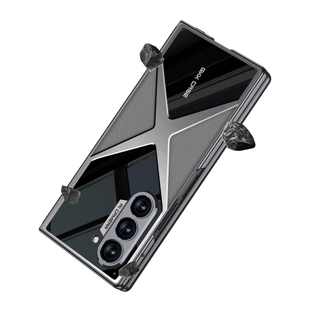 Galaxy Z Fold 6 Kılıf Ultra İnce Kamera Korumalı PC + Deri Arka Yüzey Zore X-Pro Kapak Siyah