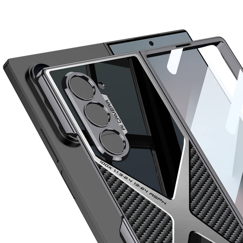 Galaxy Z Fold 6 Kılıf Ultra İnce Kamera Korumalı PC + Karbon Arka Yüzey Zore X-Pro Kapak Siyah