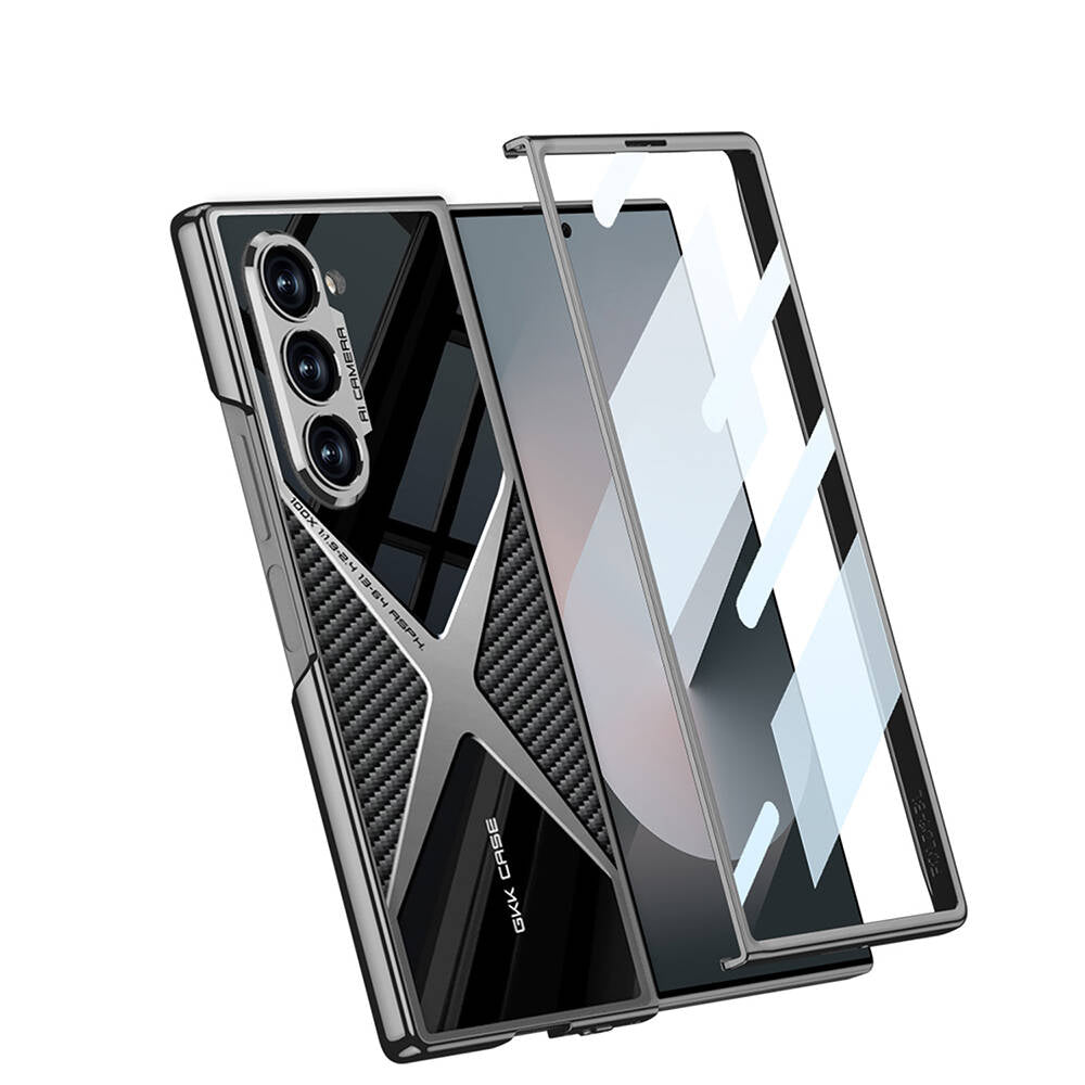 Galaxy Z Fold 6 Kılıf Ultra İnce Kamera Korumalı PC + Karbon Arka Yüzey Zore X-Pro Kapak Siyah