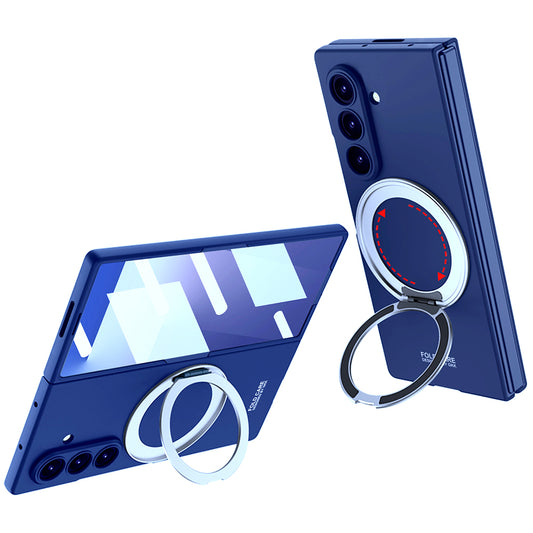 Galaxy Z Fold 7 Kılıf M-safe Şarj Özellikli Zore Kıpta Yüzüklü Kamera Korumalı Kapak Lacivert