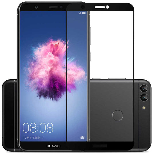 Huawei P Smart Zore Kenarları Kırılmaya Dayanıklı Cam Ekran Koruyucu Siyah