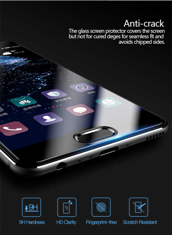 Huawei P10 Plus Zore Ekranı Tam Kaplayan Düz Cam Koruyucu Siyah