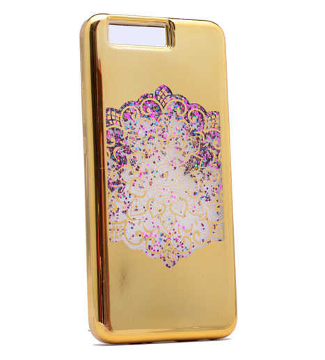 Huawei P10 Plus Kılıf Zore Lazer Çiçekli Sıvılı Silikon Gold