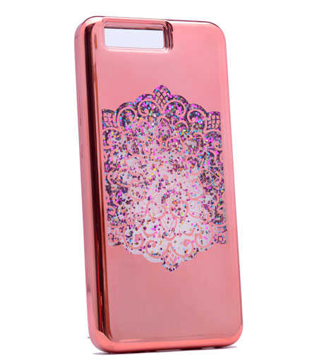 Huawei P10 Plus Kılıf Zore Lazer Çiçekli Sıvılı Silikon Pembe Açık