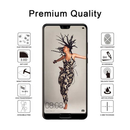 Huawei P20 Zore Ekranı Tam Kaplayan Düz Cam Koruyucu Siyah