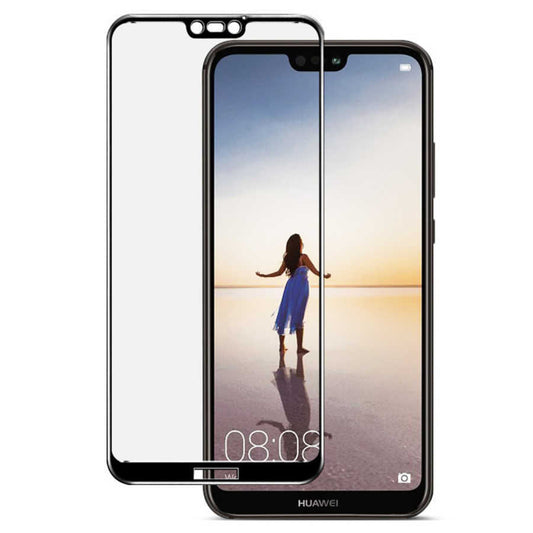Huawei P20 Zore Ekranı Tam Kaplayan Düz Cam Koruyucu Siyah