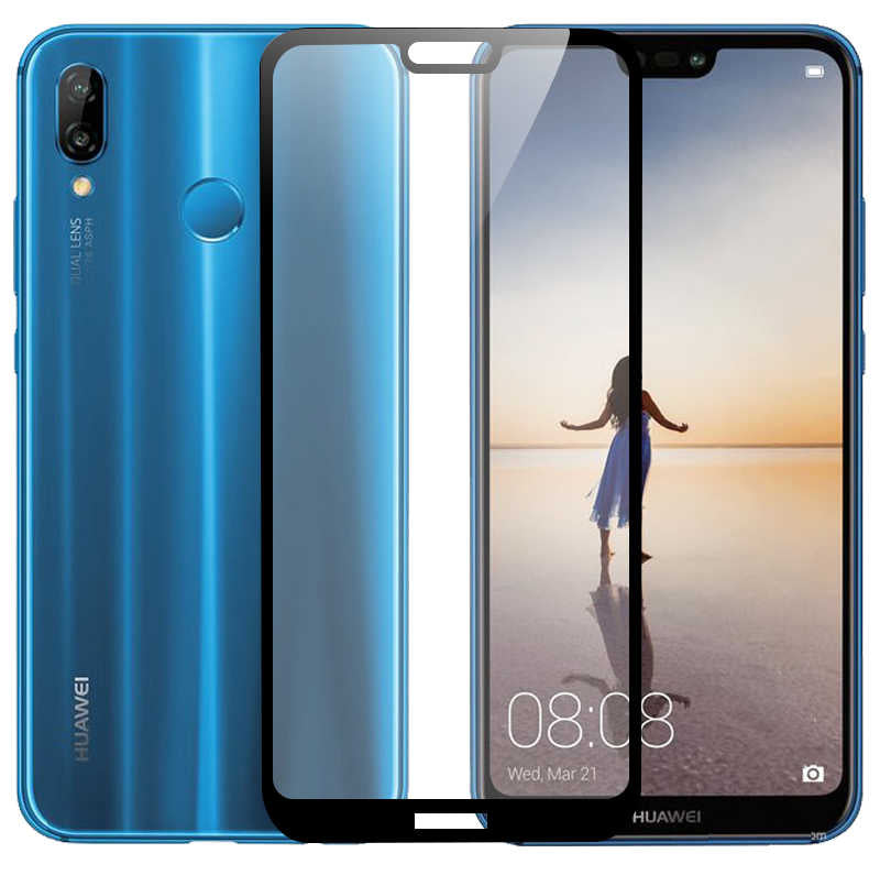 Huawei P20 Lite Zore Kenarları Kırılmaya Dayanıklı Cam Ekran Koruyucu Siyah