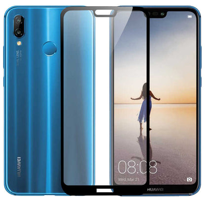 Huawei P20 Lite Zore Kenarları Kırılmaya Dayanıklı Cam Ekran Koruyucu Siyah