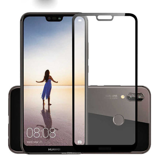 Huawei P20 Lite Zore Kenarları Kırılmaya Dayanıklı Cam Ekran Koruyucu Siyah