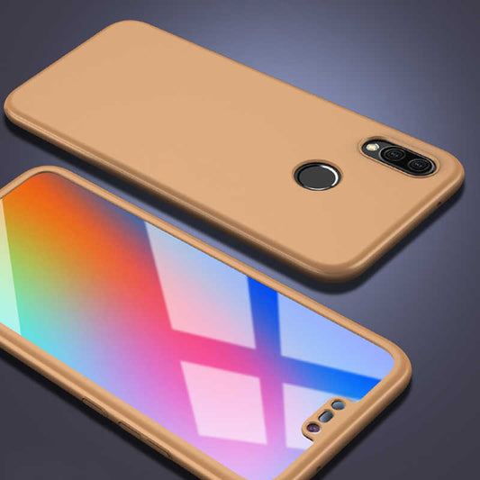 Huawei P20 Lite Kılıf Zore 360 3 Parçalı Rubber Kapak Gold