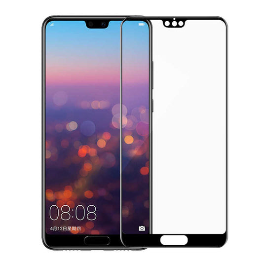 Huawei P20 Pro Zore Kenarları Kırılmaya Dayanıklı Cam Ekran Koruyucu Siyah