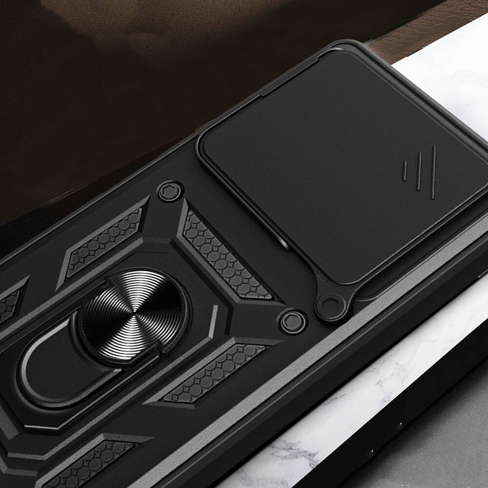Huawei Pura 70 Pro 5G Kılıf Magnetik Standlı Kamera Korumalı Zore Sürgülü Vega Kapak Siyah
