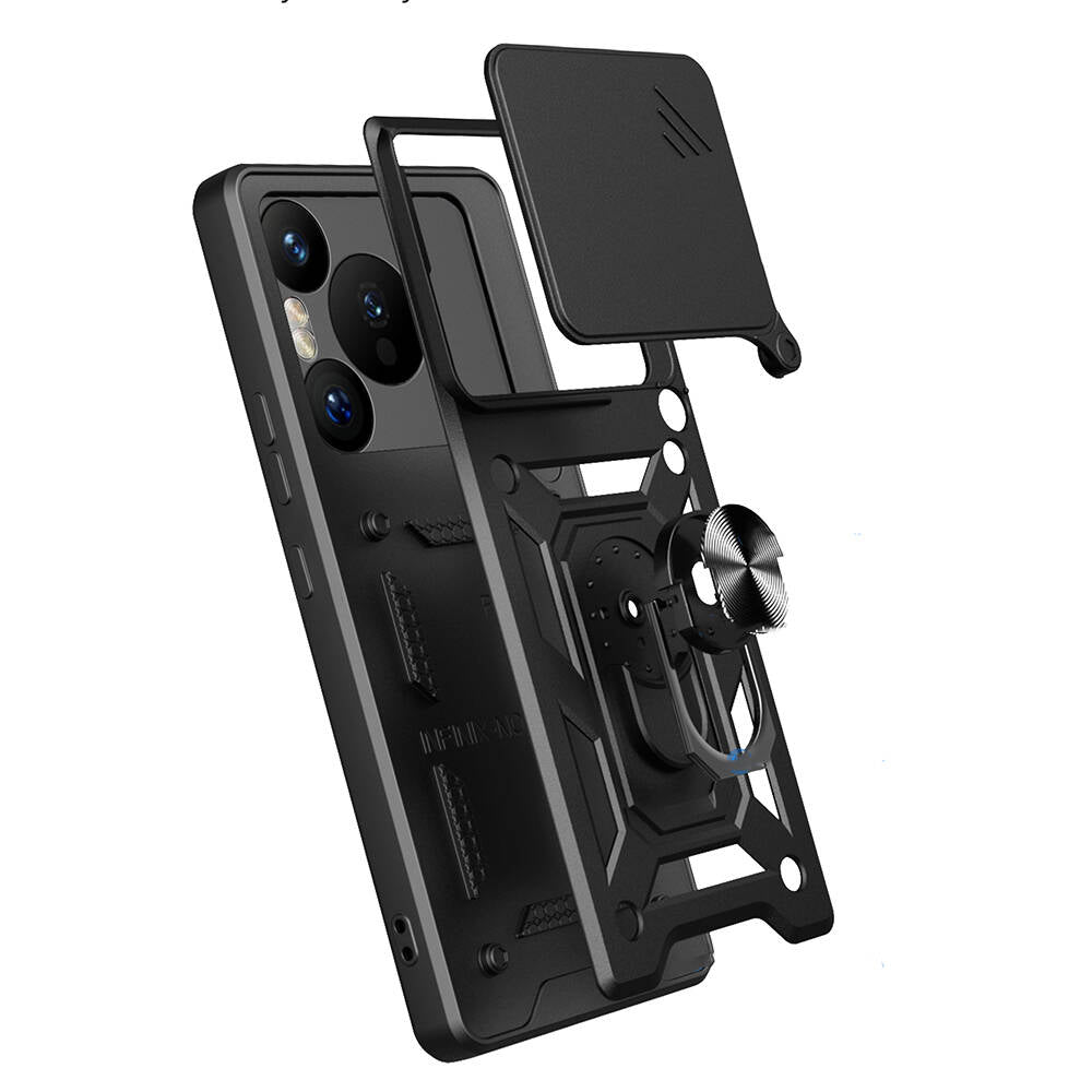 Huawei Pura 70 Pro 5G Kılıf Magnetik Standlı Kamera Korumalı Zore Sürgülü Vega Kapak Siyah