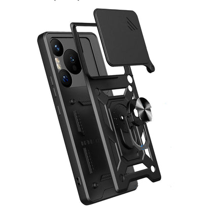 Huawei Pura 70 Pro 5G Kılıf Magnetik Standlı Kamera Korumalı Zore Sürgülü Vega Kapak Siyah