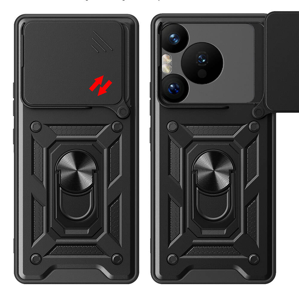 Huawei Pura 70 Pro 5G Kılıf Magnetik Standlı Kamera Korumalı Zore Sürgülü Vega Kapak Siyah