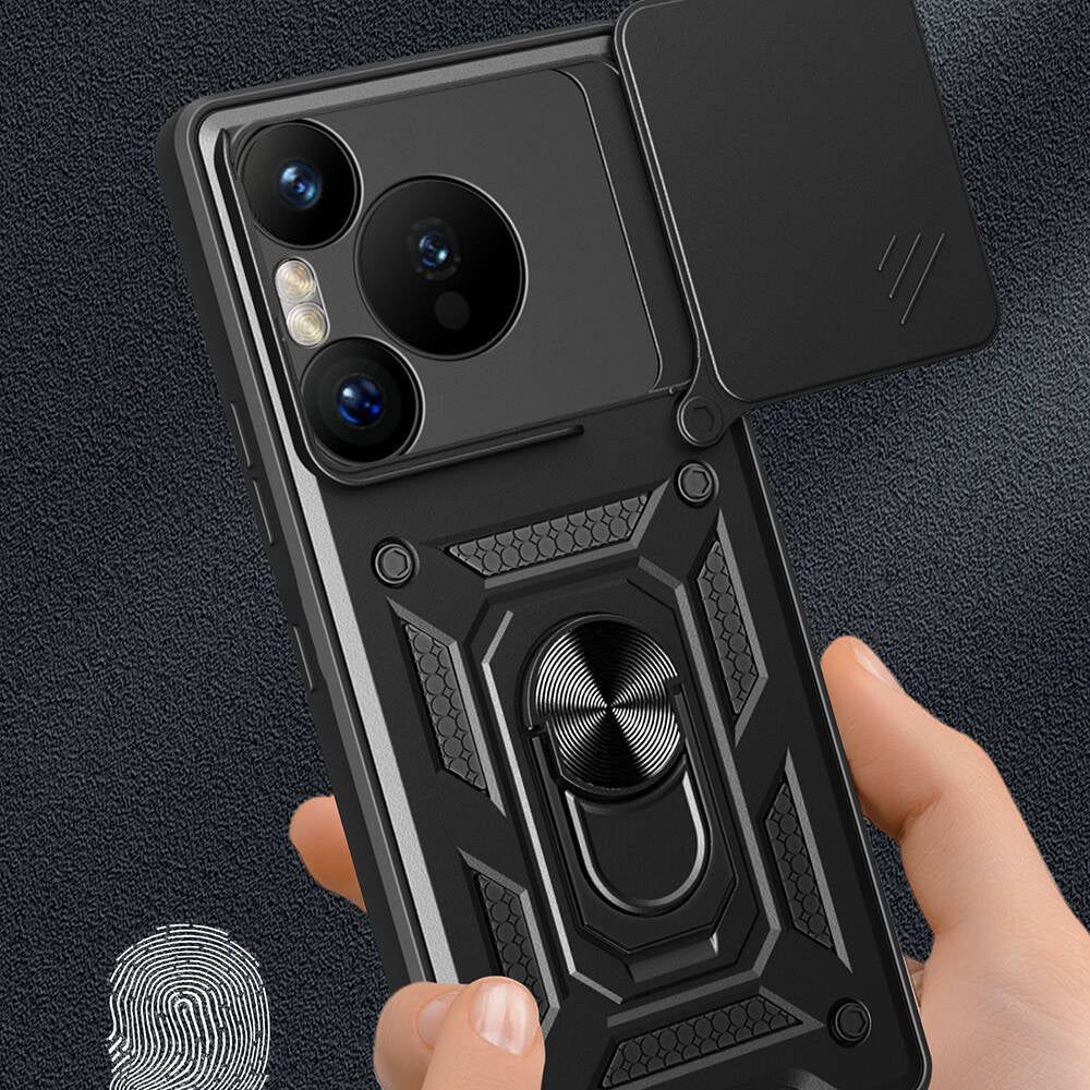 Huawei Pura 70 Pro 5G Kılıf Magnetik Standlı Kamera Korumalı Zore Sürgülü Vega Kapak Siyah