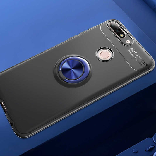 Huawei Y7 2018 Kılıf Zore Ravel Silikon Kapak Siyah-Mavi