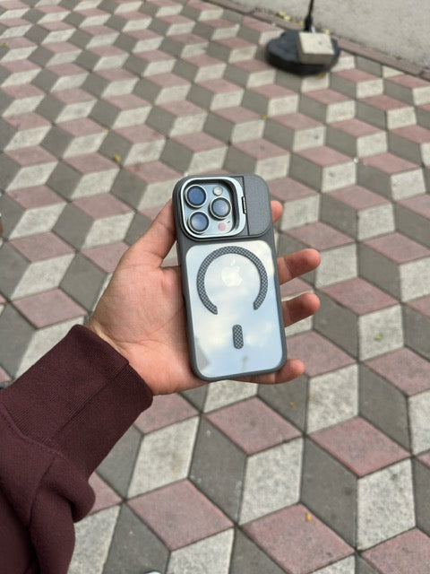 Mag Karbon Kamera Kısmı Standlı Apple İphone Uyumlu Kılıf (Gri)