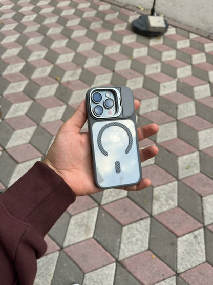 Mag Karbon Kamera Kısmı Standlı Apple İphone Uyumlu Kılıf (Gri)