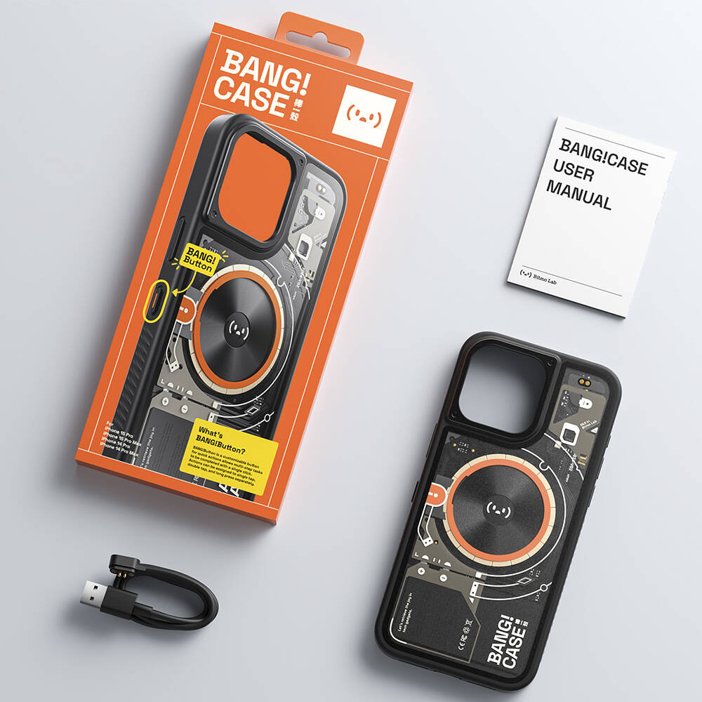 iPhone 15 Pro Max Kılıf Özelleştirilebilir 3 Fonksiyonlu Bluetooth Bağlantılı Bitmo Lab Bangcase Akıllı Magsafe Kapak Siyah