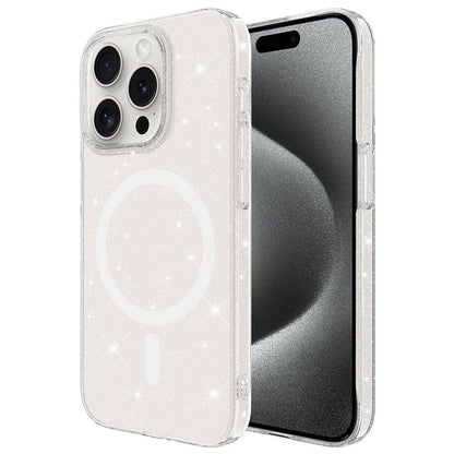 iPhone 15 Pro Max Kılıf Zore Magsafe Şarj Özellikli Simli Şeffaf Arka Yüzey Erdos Silikon Kapak Renksiz