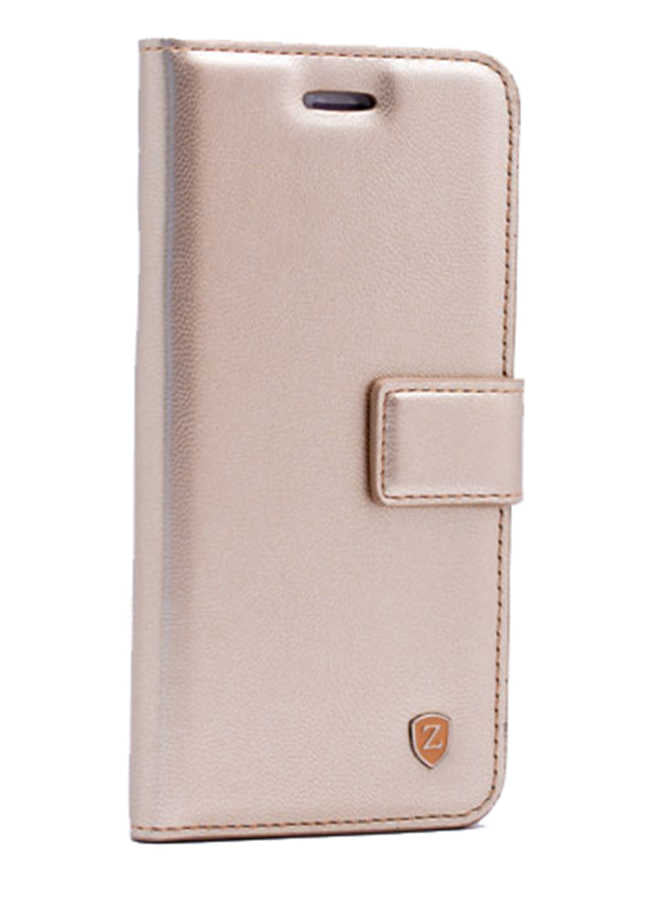 LG G3 Kılıf Zore New Delüxe Kapaklı Standlı Kılıf Gold