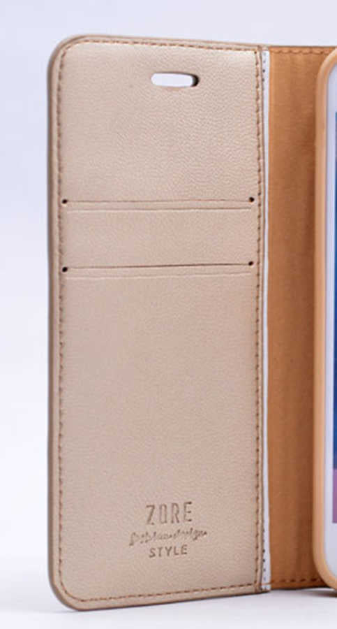 LG G3 Kılıf Zore New Delüxe Kapaklı Standlı Kılıf Gold