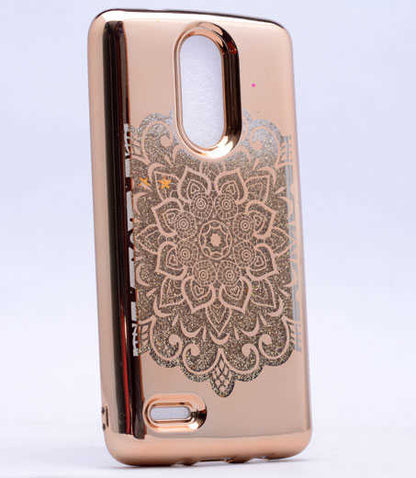LG K8 2017 Kılıf Zore Lazer Çiçekli Sıvılı Silikon Gold