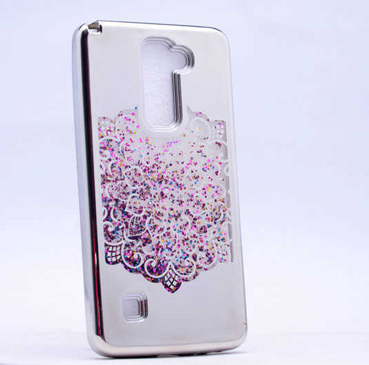 LG Stylus 2 Kılıf Zore Lazer Çiçekli Sıvılı Silikon Gümüş