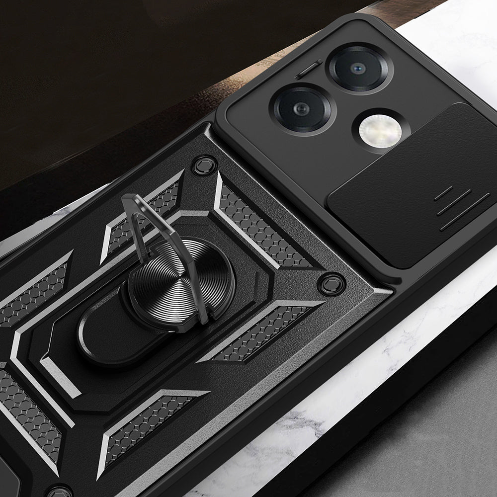 Oppo A3 Kılıf Magnetik Standlı Kamera Korumalı Zore Sürgülü Vega Kapak Siyah