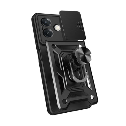 Oppo A3 Kılıf Magnetik Standlı Kamera Korumalı Zore Sürgülü Vega Kapak Siyah