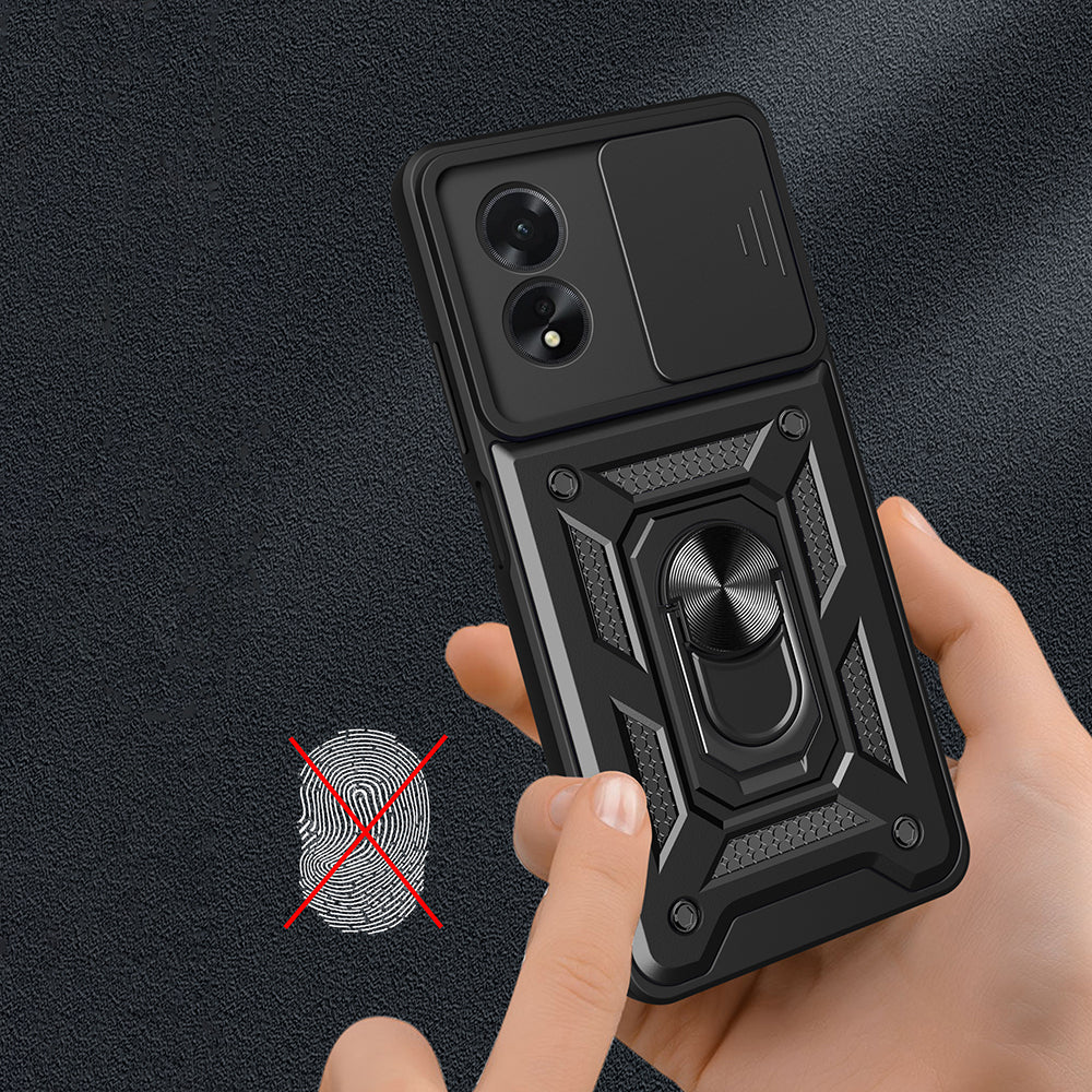 Oppo A38 Kılıf Magnetik Standlı Kamera Korumalı Zore Sürgülü Vega Kapak Siyah