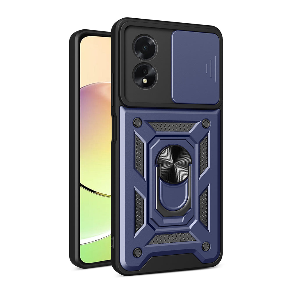 Oppo A38 Kılıf Magnetik Standlı Kamera Korumalı Zore Sürgülü Vega Kapak Mavi