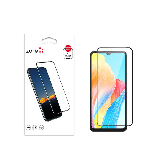 Oppo A38 Zore Kenarları Kırılmaya Dayanıklı Cam Ekran Koruyucu Siyah