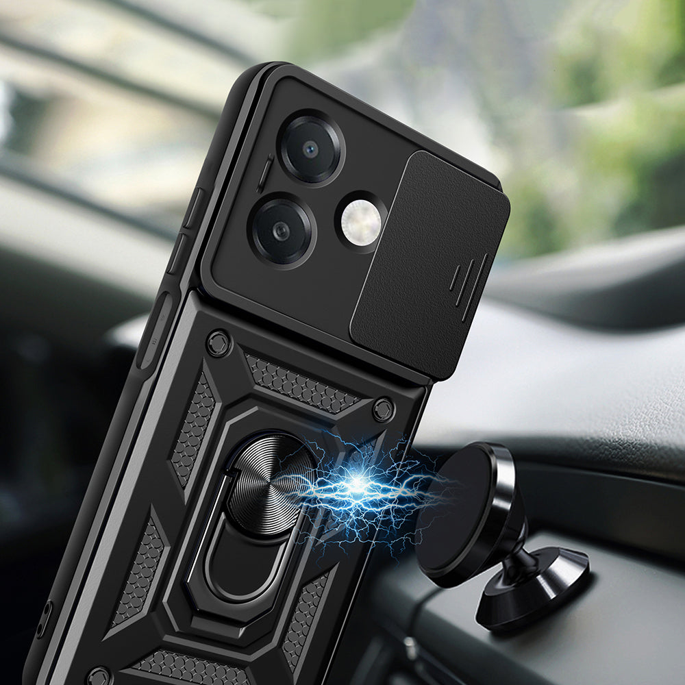 Oppo A3x 4G Kılıf Magnetik Standlı Kamera Korumalı Zore Sürgülü Vega Kapak Mavi